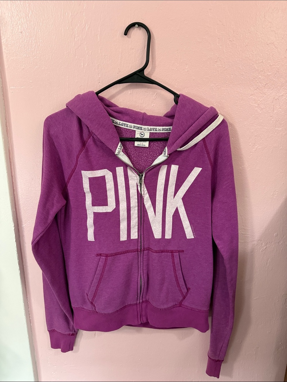 Y2K PINK Victoria's Secret Magenta Zip-Up Hoodie with White Logo